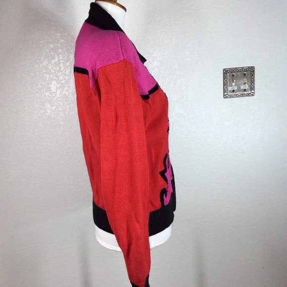 Whittall & Shon Autre Marque whittall & shon Knot Sweater Black Pink Red NWT 80s - Picture 8 of 13